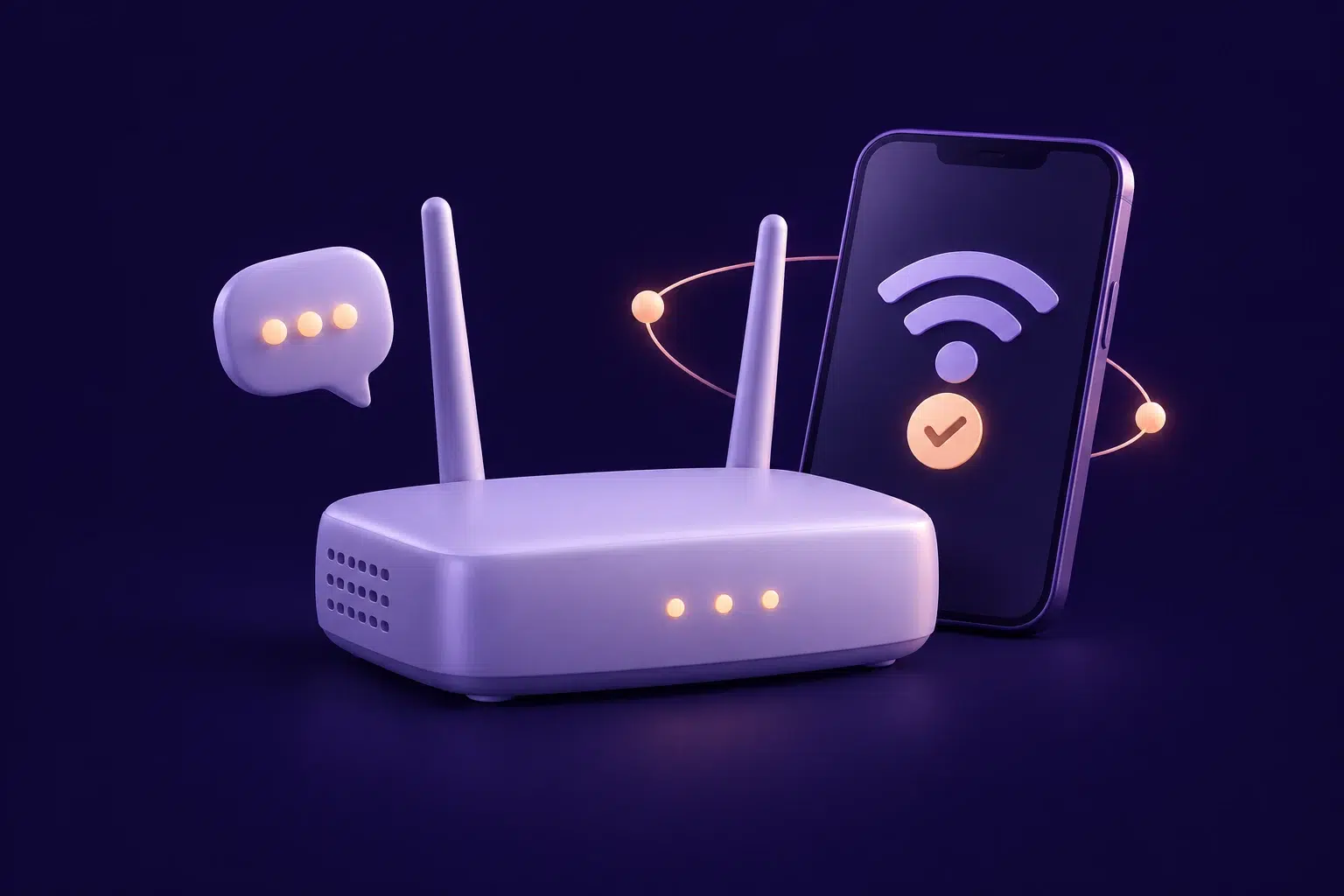 Router and phone with a connected signal and support message, illustrating guided technical help.