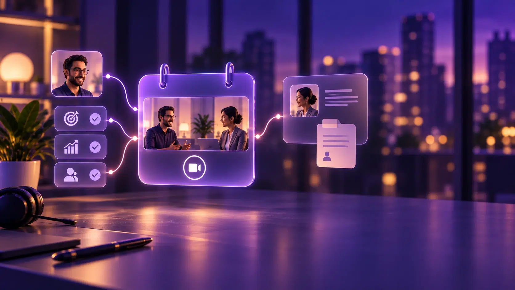 Conceptual illustration of a qualified contact, a sales meeting and its handover brief.