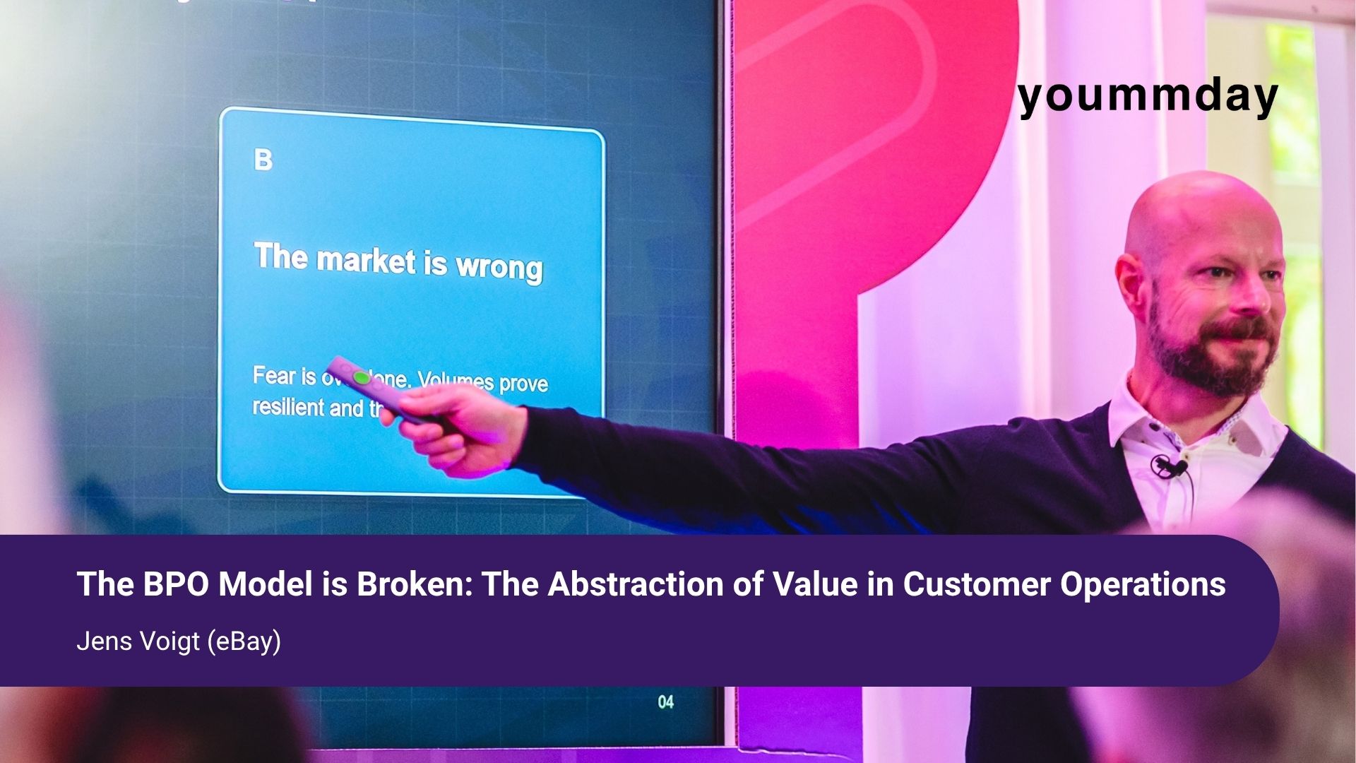Jens Voigt (eBay) at younite 2026 pointing to a slide reading The market is wrong